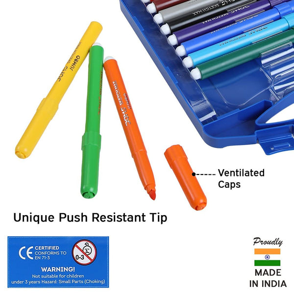 Doms Sketch Max Jumbo Pen (5mm Tip, 12 Shades) with Carry Case Vibrant Colors