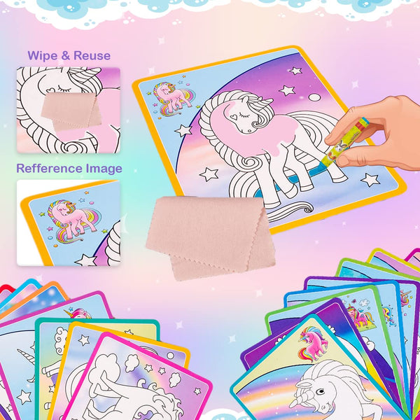 Fun Activity Color It Wipe It Unicorn | Reusable Coloring Sheets for Kids (Multicolor)