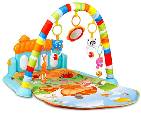 Baby Play Mat Gym & Fitness Rack with Hanging Rattles & Musical Keyboard Mat Piano Multi-Function