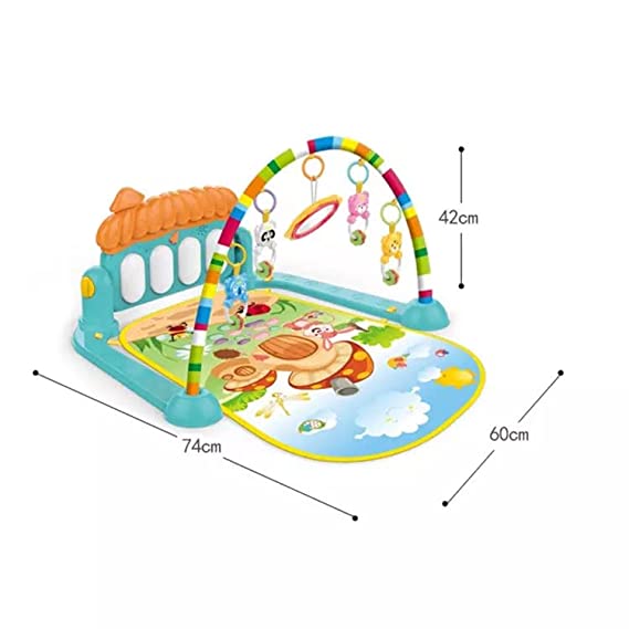 Baby Play Mat Gym & Fitness Rack with Hanging Rattles & Musical Keyboard Mat Piano Multi-Function