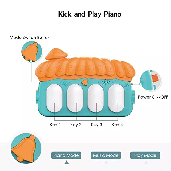 Baby Play Mat Gym & Fitness Rack with Hanging Rattles & Musical Keyboard Mat Piano Multi-Function