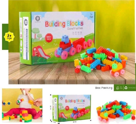 Building Blocks Constructions for Kids with Wheels, 100 Pcs Box Packing, Best Gift Toy, Block Game for Kids (Multicolor)