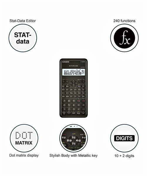 Casio FX-82MS 2nd Gen Non-Programmable Scientific Calculator, 240 Functions and 2-line Display, Black