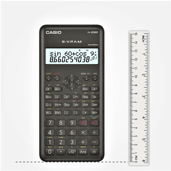 Casio FX-82MS 2nd Gen Non-Programmable Scientific Calculator, 240 Functions and 2-line Display, Black