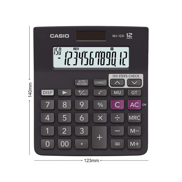 Casio MJ-12D 150 Steps Check and Correct Desktop Calculator, Black 7” Display Light Weight