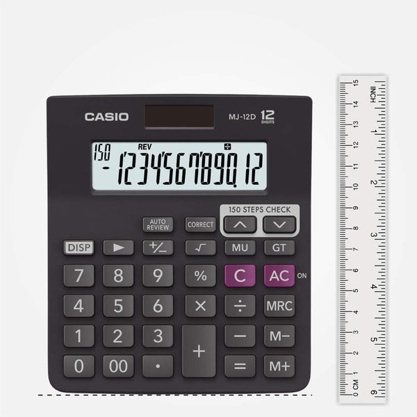 Casio MJ-12D 150 Steps Check and Correct Desktop Calculator, Black 7” Display Light Weight