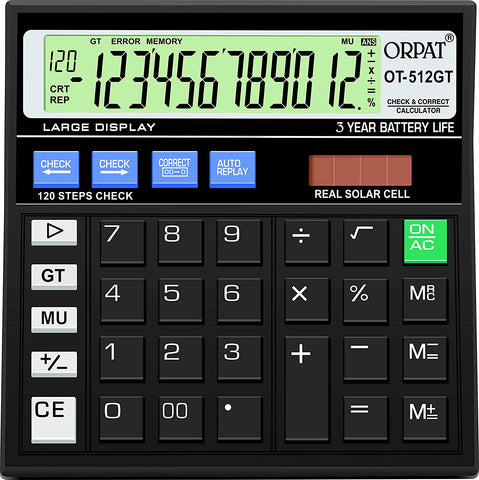 Orpat OT-512GT Calculator 120 Steps Check and Correct Desktop Calculator, Black 12 Digits Large Display Light Weight