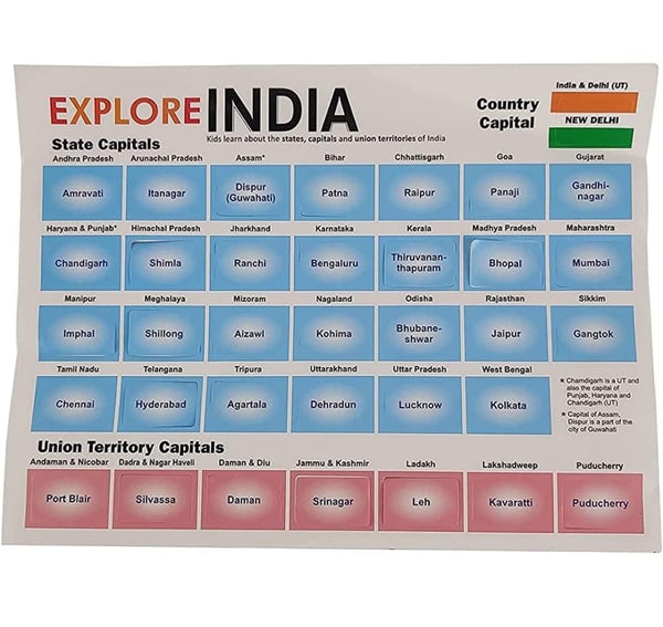 Explore India, Foam Puzzle Game, Play & Learn India Map, State Capitals (Multicolor) Geography