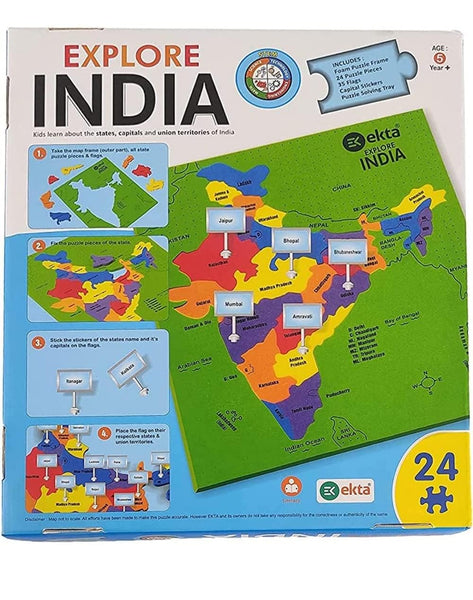 Explore India, Foam Puzzle Game, Play & Learn India Map, State Capitals (Multicolor) Geography