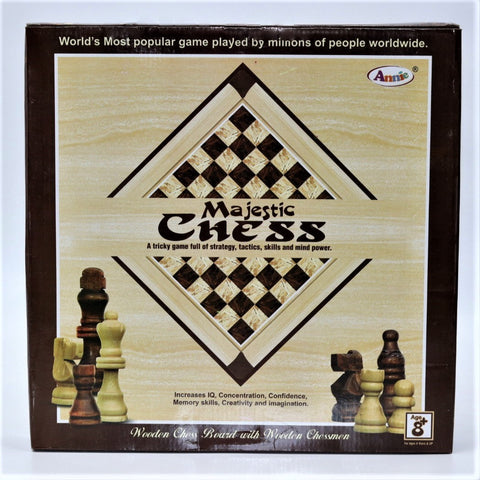 Majestic Wooden Chess Board and Wooden Chessmen Game for Kids and Adults (Brown & Cream color)
