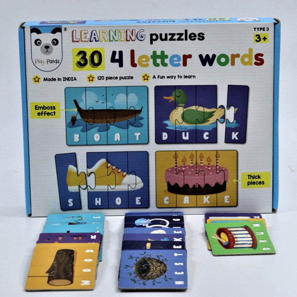 Play Panda Spell & Learn - 120 Piece Spelling Jigsaw Puzzles - Learn to Spell 30 Four Letter Words - Beautiful Colourful Pictures for Boys & Girls