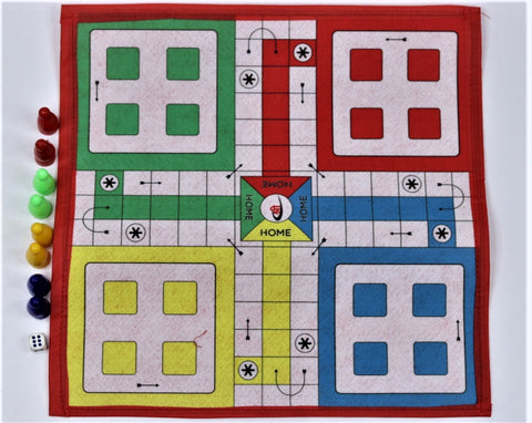Ludo, Snakes and Ladders play mat 15” x 15” for 2 to 4 players boys girls kids or adults